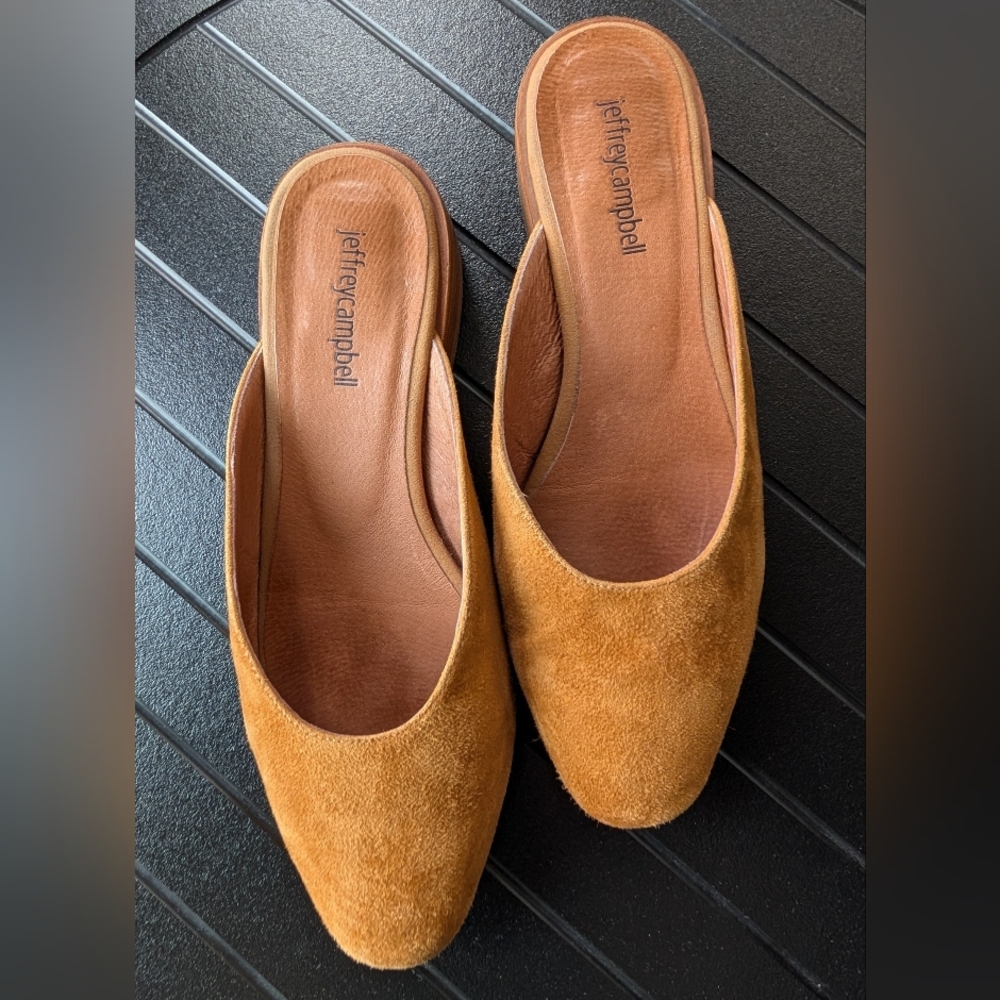Jeffrey Campbell Mustard Suede Slip-On Mules - Picture 3 of 14